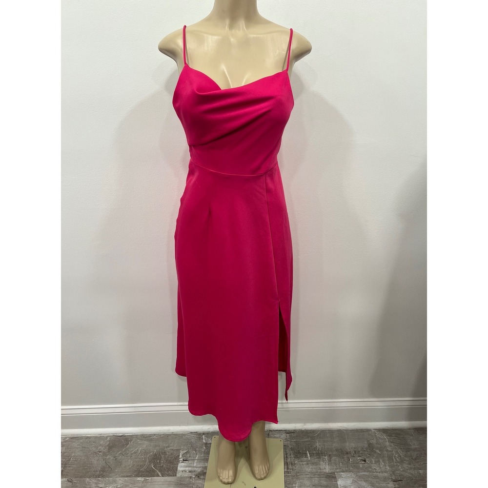 One and Only Collective Midi Dress Womens Small Hot Pink Cowl Neck Cocktail Slip
